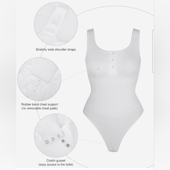 Popilush White Button Down Sleeveless Tummy Control Tank Top Bodysuit Size XS/S - Picture 4 of 11